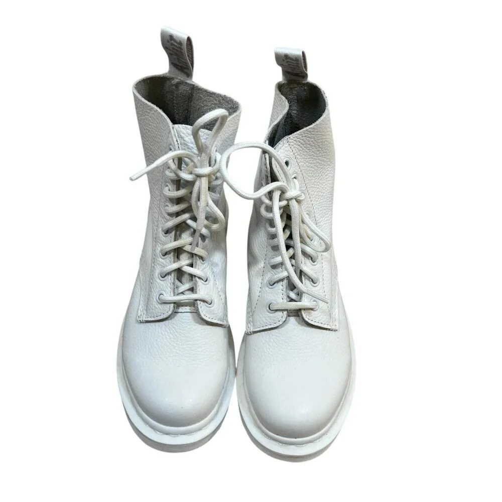 Dr. Martens 1460 Pascal Mono Lace Up Boots Womens Size 5 White Leather Combat - Picture 2 of 12